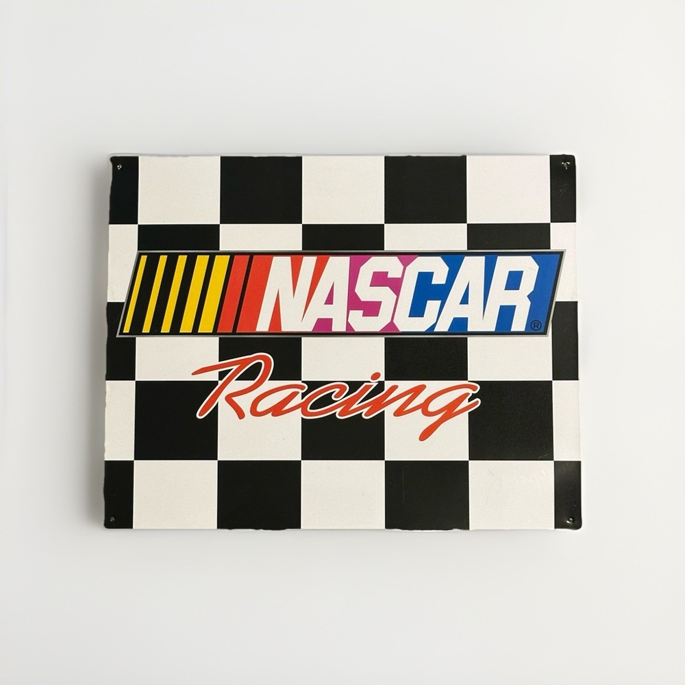 Vintage NASCAR Racing Metal Tin Sign 15x12 Checkered Flag Garage Decor